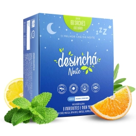 Caixa de Desinchá Noite com 60 sachês de sabor frutado e envolvente.